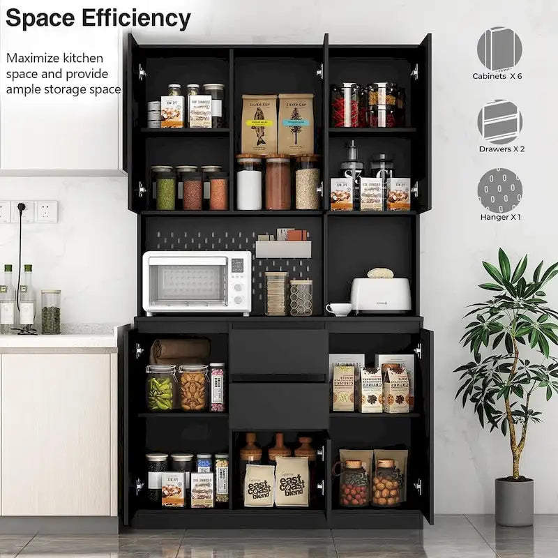 74 Freestanding Kitchen Pantry Cabinet Cupboard with 6 Doors,3 Shelves and 1 Drawer,Versatile Wardrobe & Kitchen Cabinet