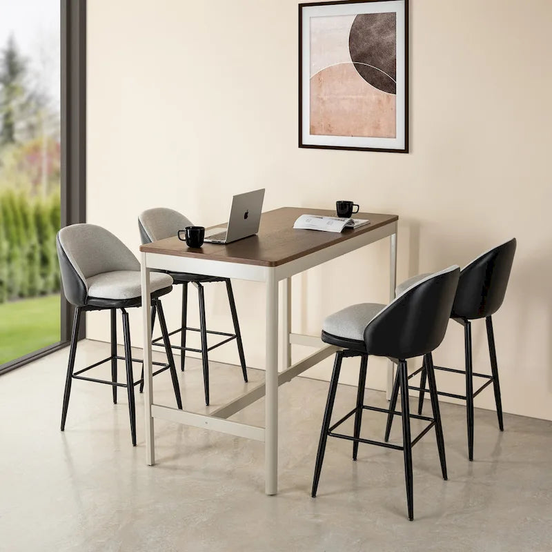 Modern Faux Leather Mixed Chenille Upholstered Swivel High Bar Stools