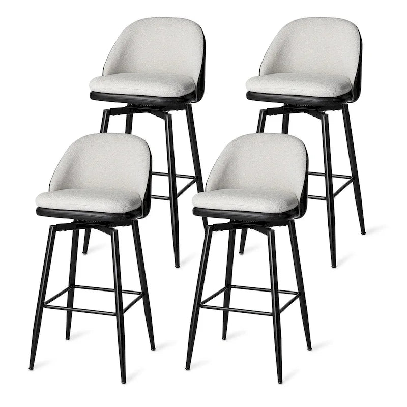 Modern Faux Leather Mixed Chenille Upholstered Swivel High Bar Stools