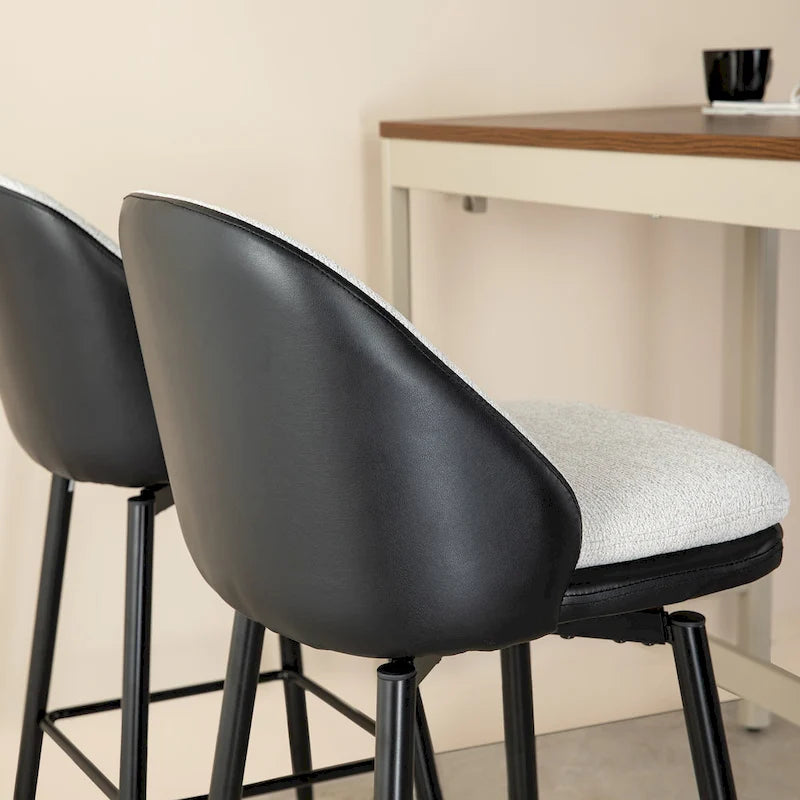 Modern Faux Leather Mixed Chenille Upholstered Swivel High Bar Stools