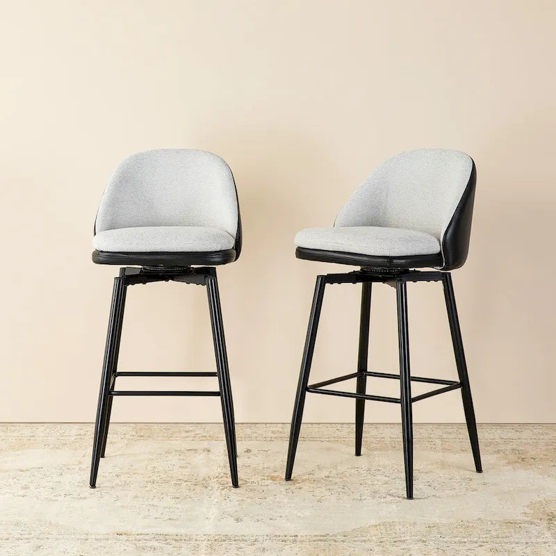 Modern Faux Leather Mixed Chenille Upholstered Swivel High Bar Stools
