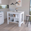 Kitchen Island, Three Shelves, White / Marble Finish