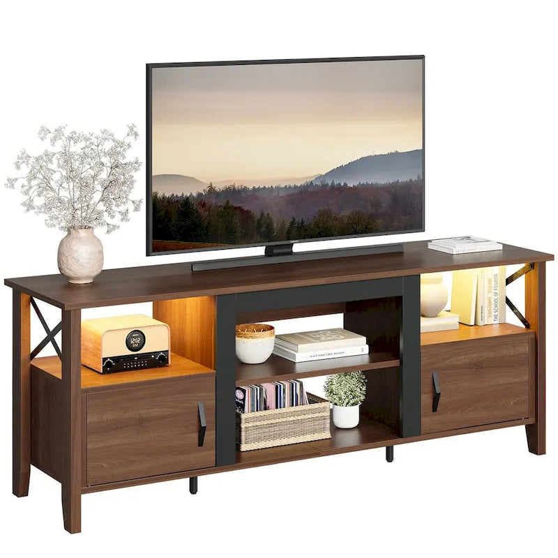 Farmhouse TV Stand for 70 Inch TV with LED Light,63 Tv Console Cabinet with Media Storage