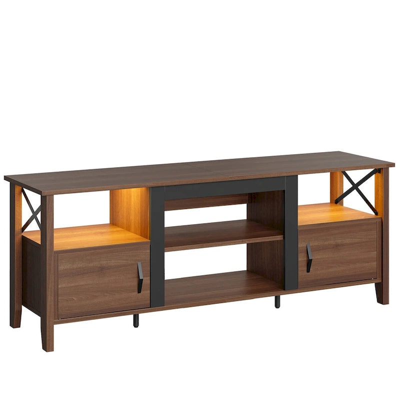 Farmhouse TV Stand for 70 Inch TV with LED Light,63 Tv Console Cabinet with Media Storage