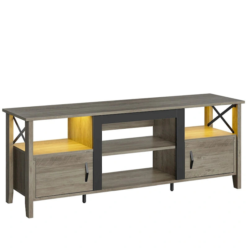 Farmhouse TV Stand for 70 Inch TV with LED Light,63 Tv Console Cabinet with Media Storage