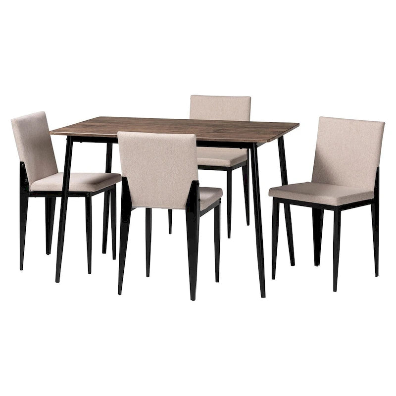 Industrial Fabric and Metal 5-Piece Dining Set