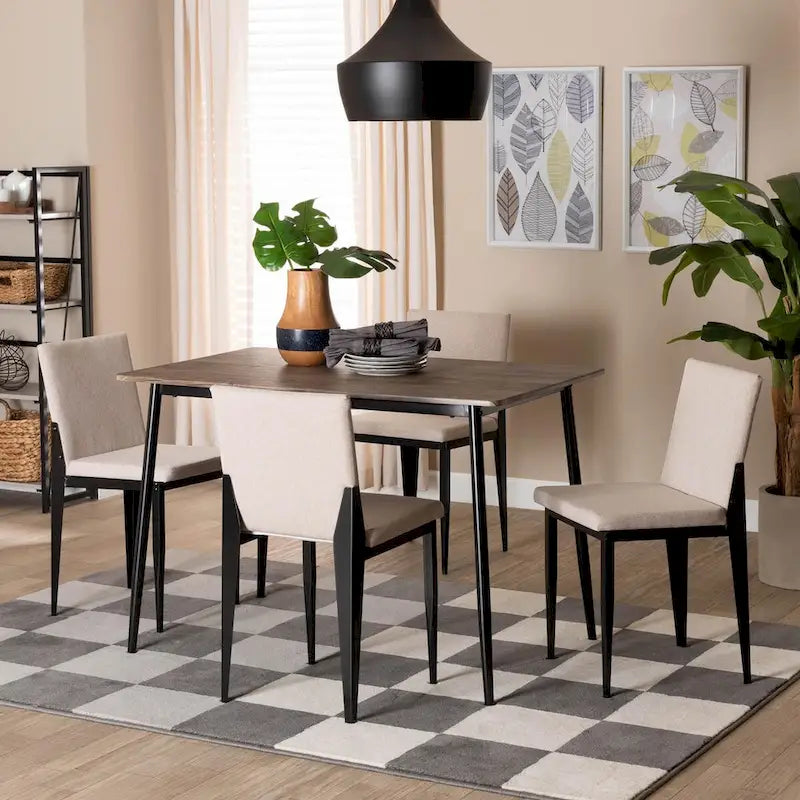 Industrial Fabric and Metal 5-Piece Dining Set