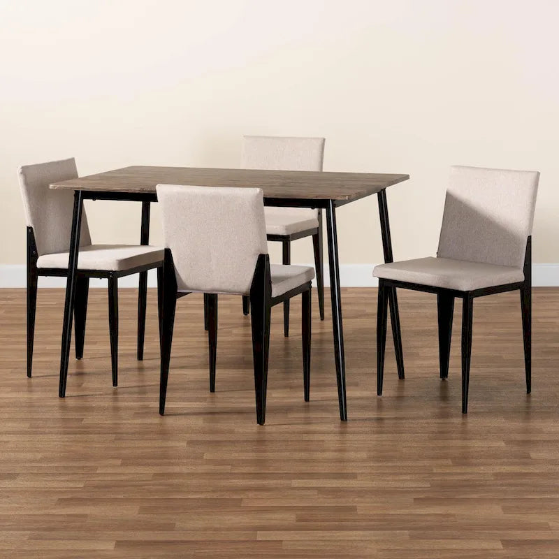 Industrial Fabric and Metal 5-Piece Dining Set