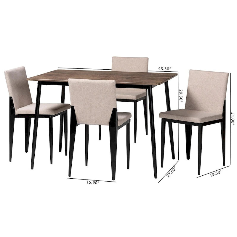 Industrial Fabric and Metal 5-Piece Dining Set