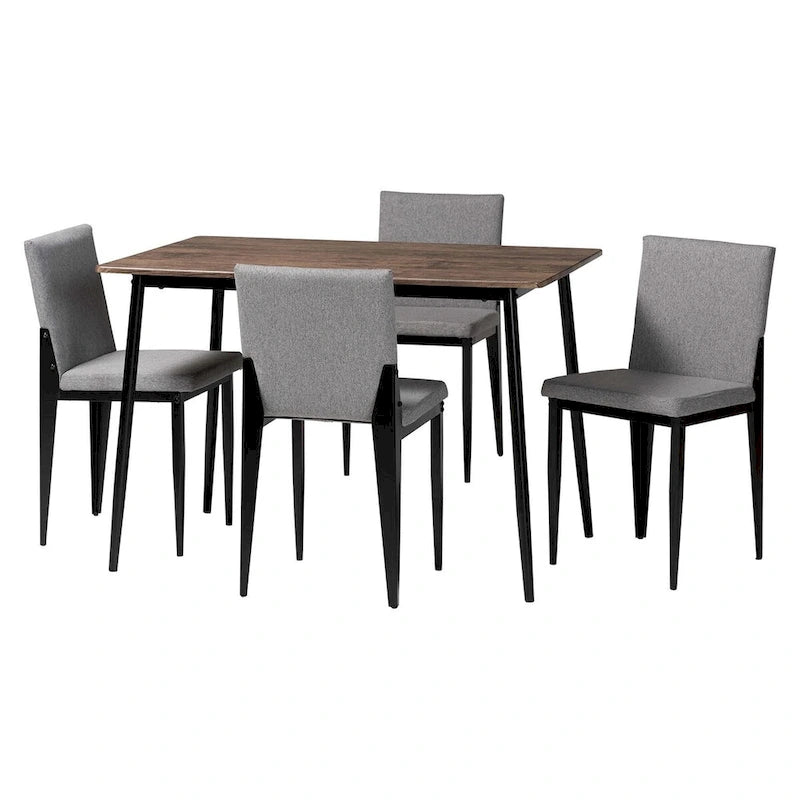 Industrial Fabric and Metal 5-Piece Dining Set