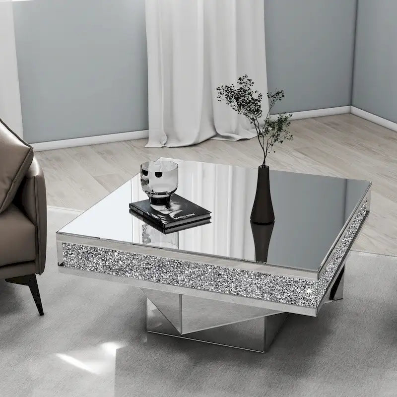 Triple Mirror Diamond Coffee Table Accent Table