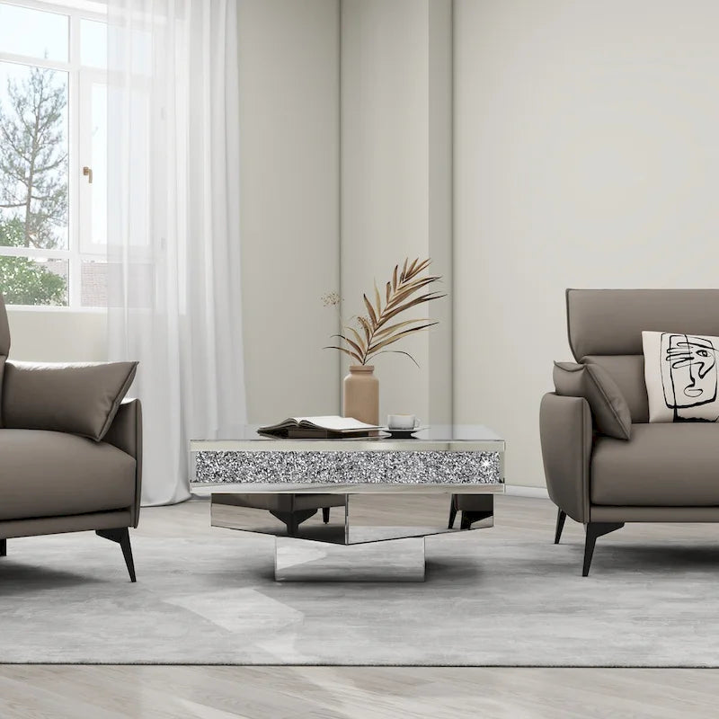 Triple Mirror Diamond Coffee Table Accent Table