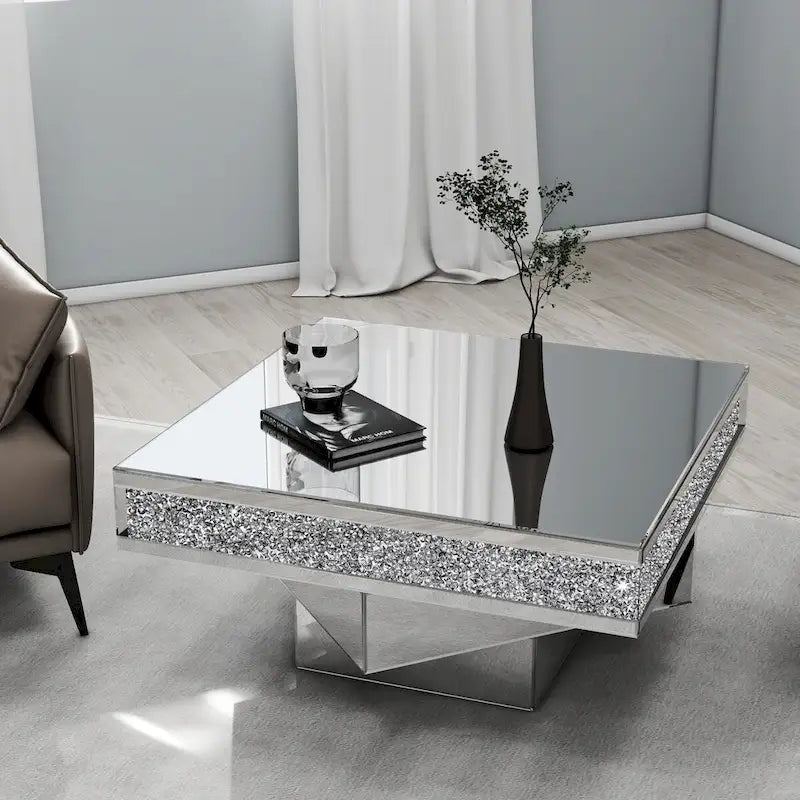 Triple Mirror Diamond Coffee Table Accent Table