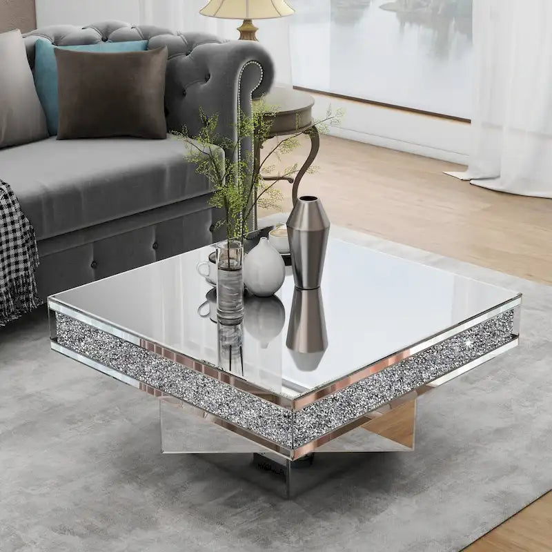 Triple Mirror Diamond Coffee Table Accent Table