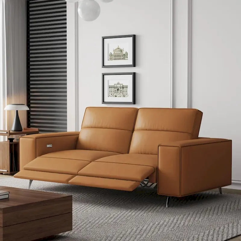 76.77 Modern Leather Recliner Sofa, Power Reclining, Adjustable, Ergonomic Design, Living Room Furniture