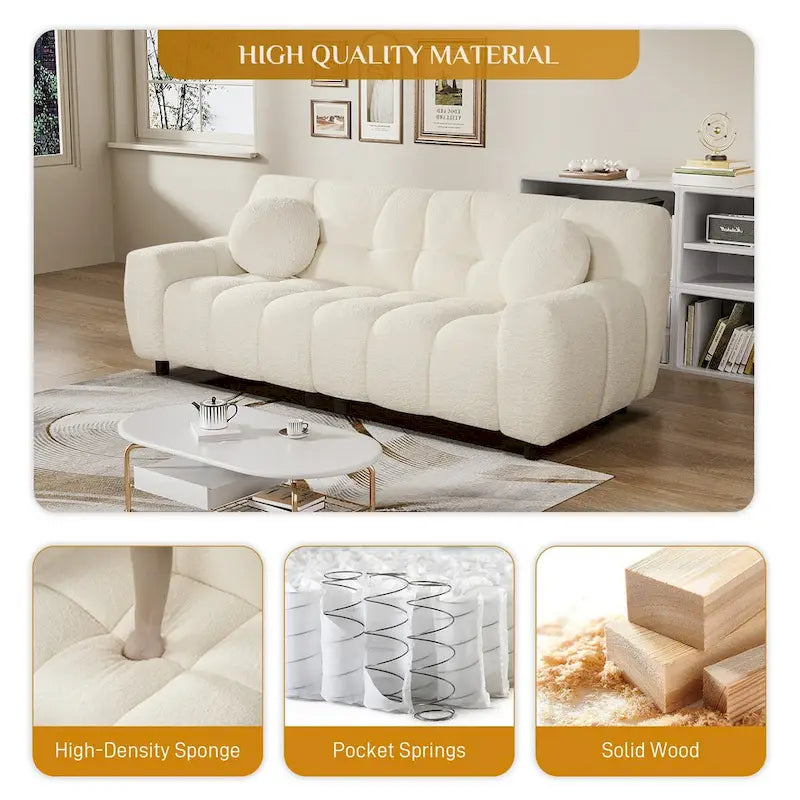 Teddy Boucle 2-Seat Cloud Deep Seat Sofa Couch for Living Room, Bedroom