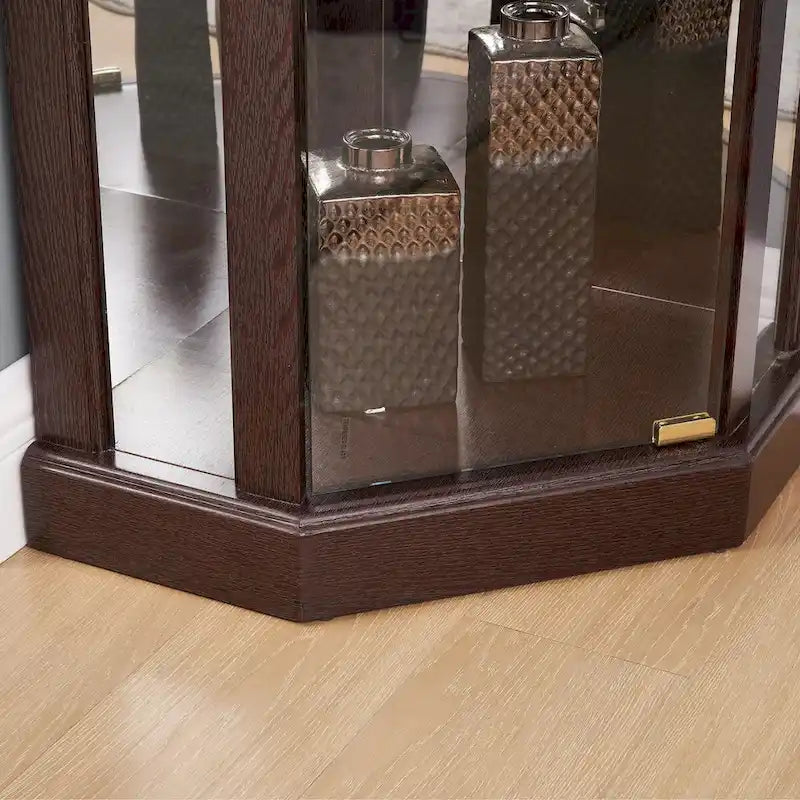 Corner Glass Cabinet Lighted Curio Cabinet Corner Display Case, Antique collection, Wine, Bar Glass Storage Light Included
