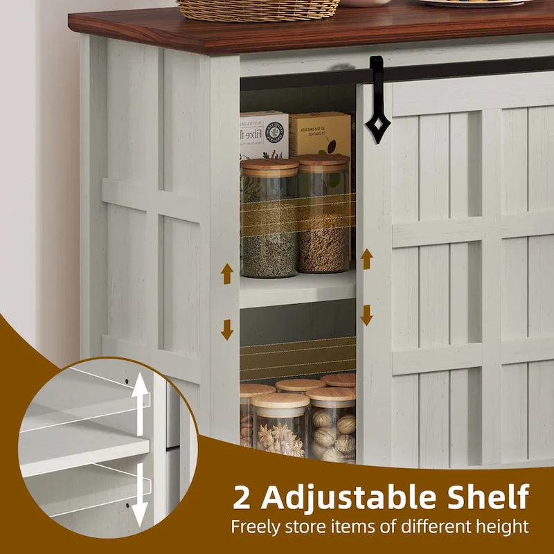 Farmhouse Sideboard Buffet Cabinet with Storage-Sliding Barn Doors and 4 Drawers