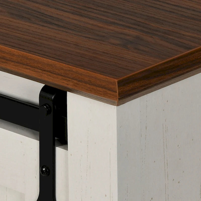 Farmhouse Sideboard Buffet Cabinet with Storage-Sliding Barn Doors and 4 Drawers