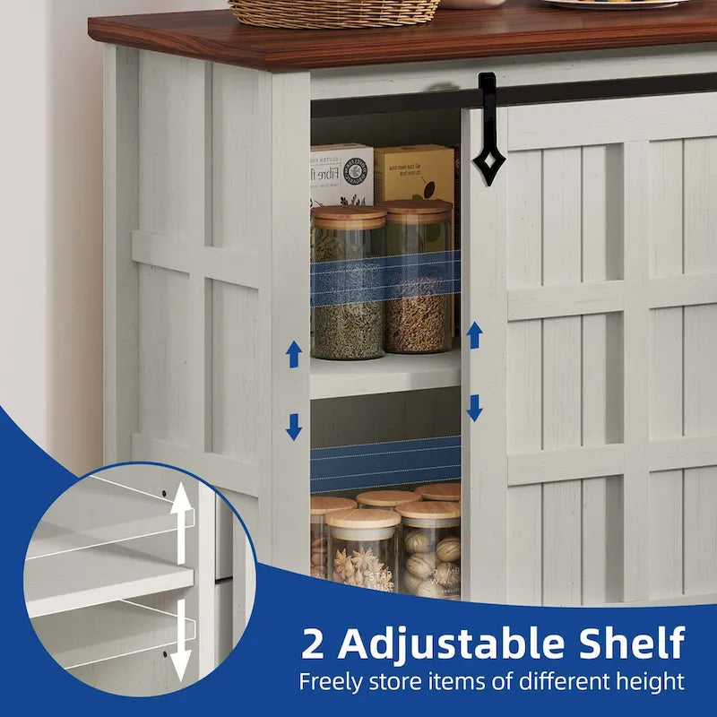 Farmhouse Sideboard Buffet Cabinet with Storage-Sliding Barn Doors and 4 Drawers