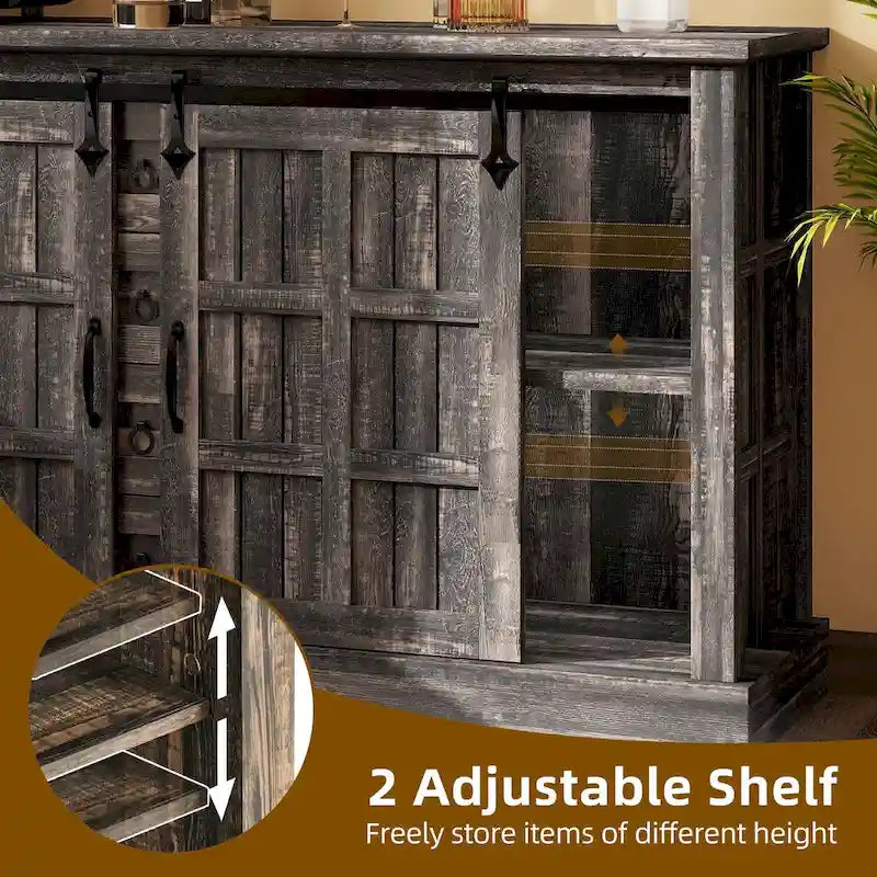 Farmhouse Sideboard Buffet Cabinet with Storage-Sliding Barn Doors and 4 Drawers
