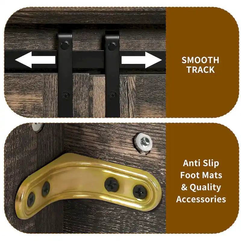 Farmhouse Sideboard Buffet Cabinet with Storage-Sliding Barn Doors and 4 Drawers